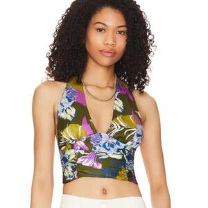 Free People Seraphina Bohemian Crop halter top size large in Olive Combo